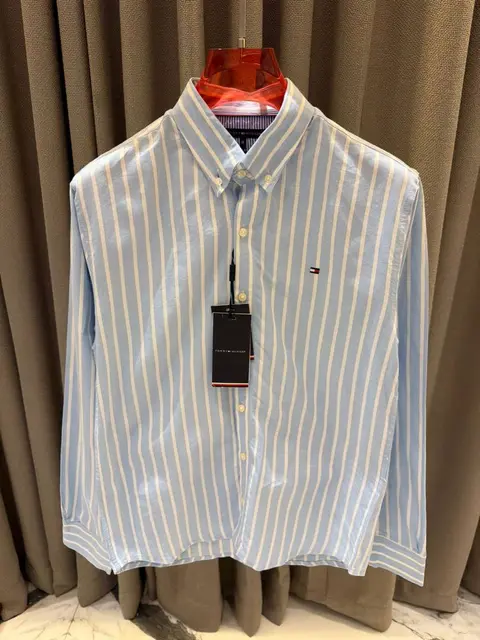 Tommy Hilfigar Chest Logo Lining Full Sleeves Shirt Sky
