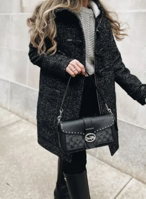 Coach Georgie Signature Shoulder Bag With OG Box & Dust Bag (Black-133)
