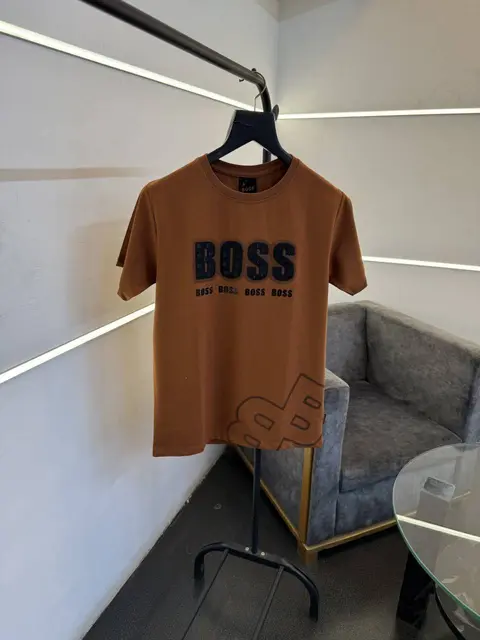 Hugo bos round neck tshirt with imported boss hd work bottom boss logo engraved print brown salw
