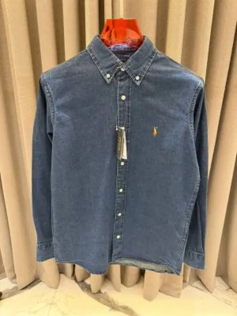 lauren chest logo full sleeves denim shirts greenish blue