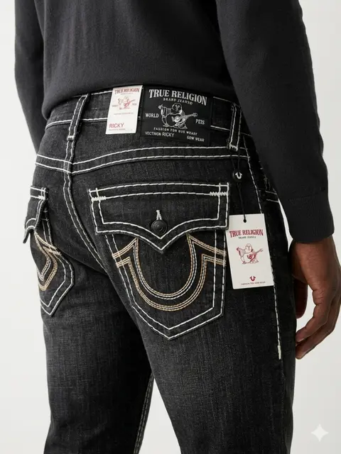 True Religion Green Shade Straight fit Premium Imported Stretchable Lycra Fabric Denim with Back Pocket Embroidered Design 4177
