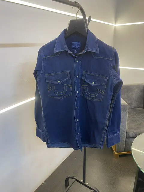 03 True religion snap button denim shirt dark blue sale