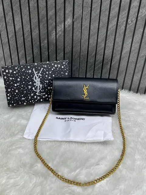 Ysl Sunset Black-Gold Small Shoulder Bag With Original Box & Dust Cover