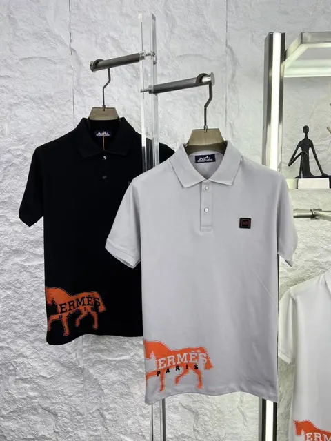 Hermes Chest Logo Polo T-shirt Grey