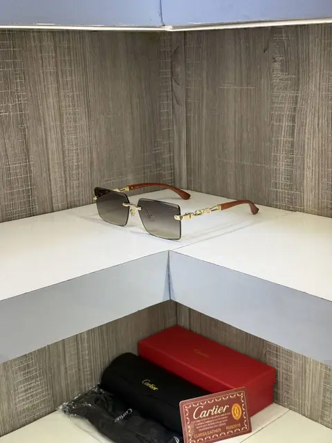 Cartier 3077 Frameless Wooden stick sunglass ( Brown glass )