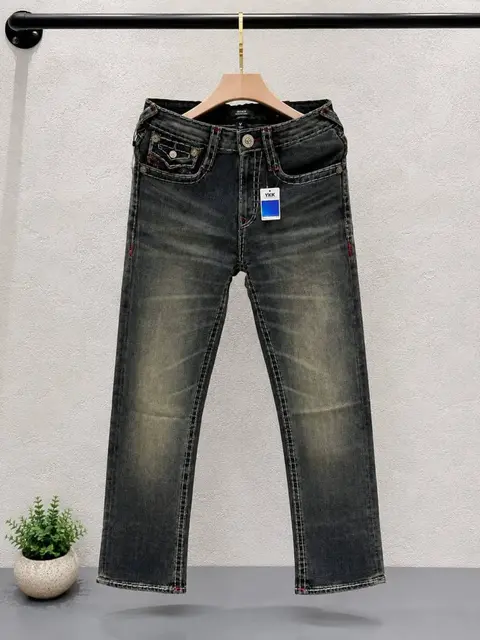 True Religion Green Shade Straight Fit Premium Imported Fabric Denim with Back Flap pockets and Embroidered work 4536