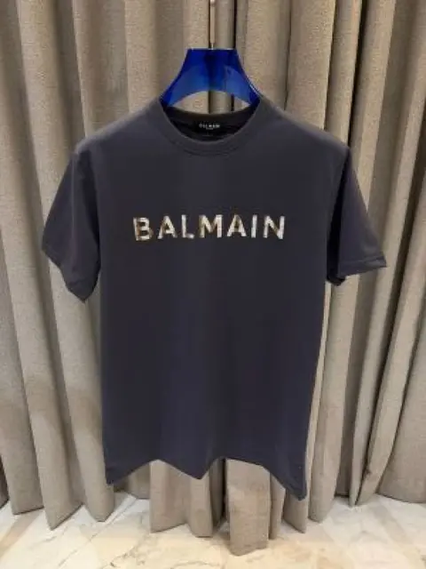 Balmain Middle Brand Print Round Neck T-shirt Grey
