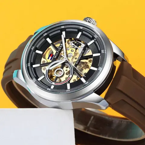 Tommy Hilfige r Automatic Silicon Brown-Silver-Black