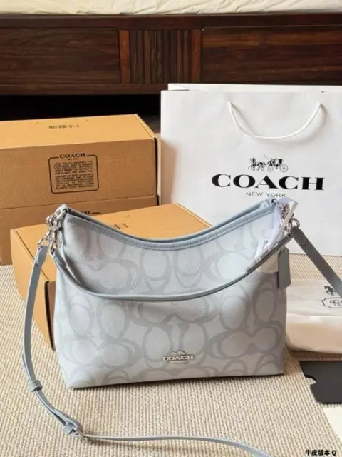 Coach Laurel Premium Leather Shoulder Bag With OG Box & Dust Bag & Charm (Blue - 1207)