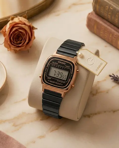 Casio Womens Vintage LA670 Black-Copper-Black