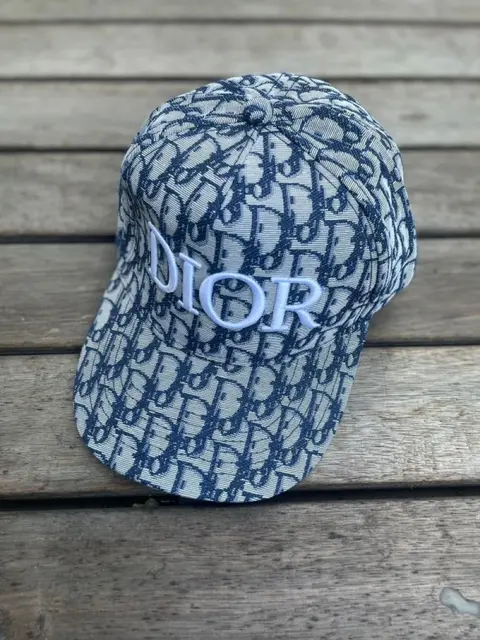 Dior CD Chlorine Blue Print White Logo Premium Unisex Cap (With Box)