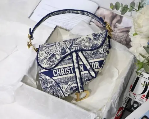 Dior Saddle Blue Toile de Jouy Embroidery With OG Box & Dust Bag (Blue Tiger-1035)