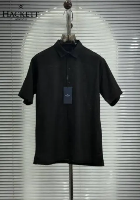Hackett Chest Logo Half Linen Shirts Black