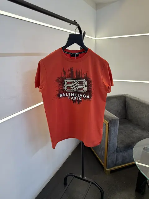 Balenciaga a furr front printed round neck imported tshirt orange sale