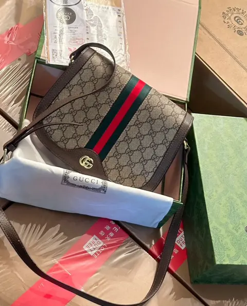 Gucci Ophidia GG Supreme Flap Bag With DoubleBox