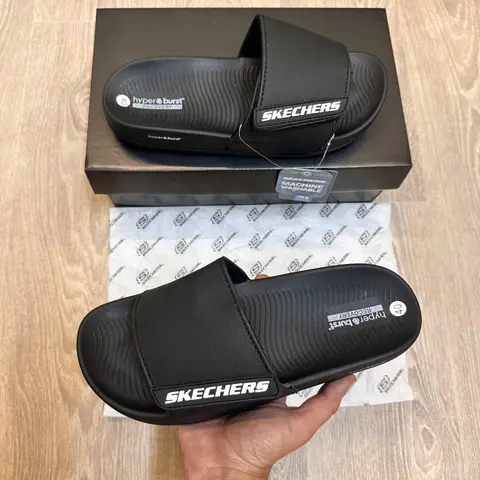 Skechers Hyper Burst Soft Premium Black White Flip Flop SE12