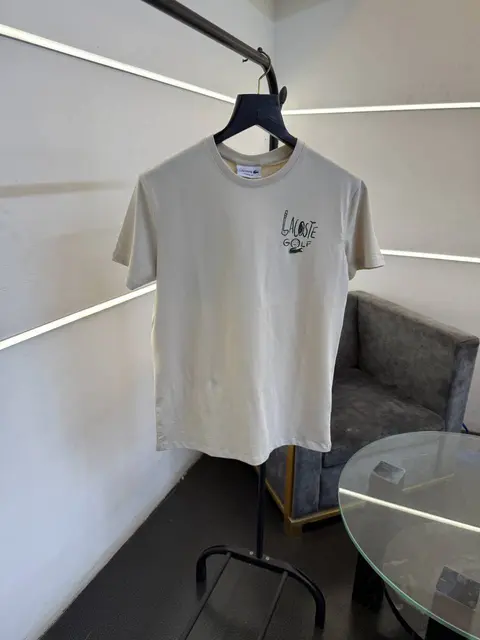 Lacoste premium imported round neck tshirt with front back print beige