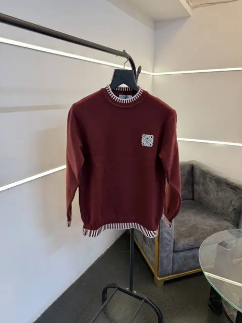 Loewe imported knitted sweatshirt with brand logo on chest maroon