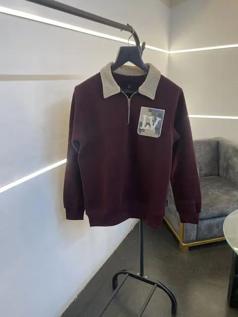 Louis Vuitton heavy gsm H zip cotton fleece imported sweatshirt wine