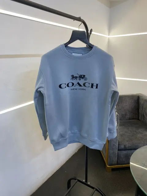 Coach heavy gsm lycra fleece sweatshirt with silicon brand tape on sleeves and front sky blue
