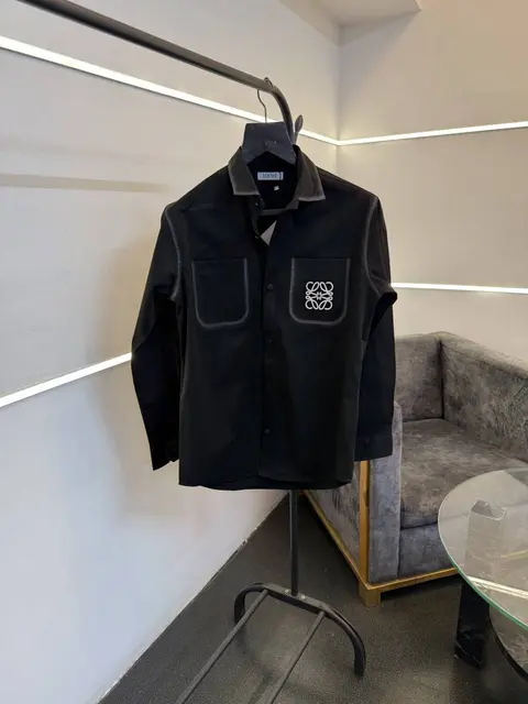 Loewe black imported twill cotton double pocket shirt