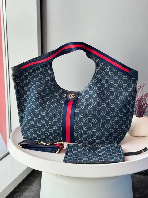Gucci CB Giglio Large Denim Tote With Original DustCover & CarryBag