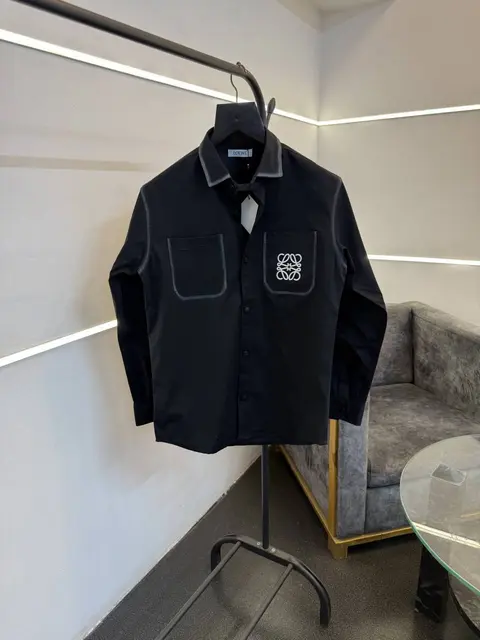 Loewe navy blue imported twill cotton double pocket shirt