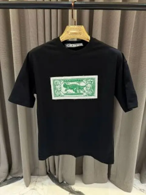 Of white Round Neck T-shirt Black
