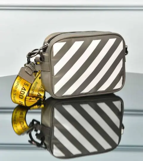 Of White X Unisex Nylon Grey-Yellow Crossbody Bag With OriginalBox