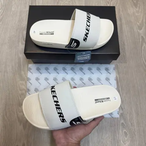 Skechers Hyper Burst Soft Premium Cream Black Flip Flop