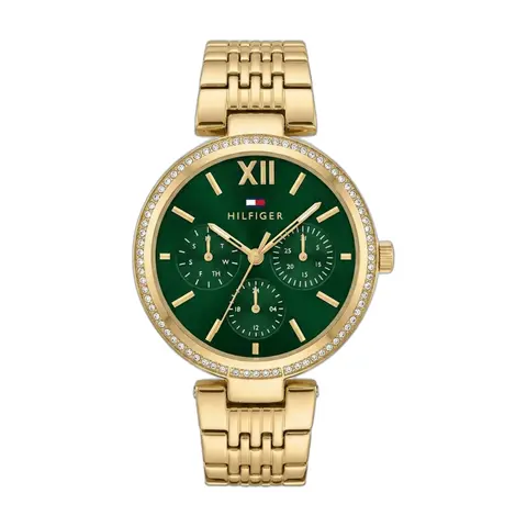 Tommy Hilfiger Sophia multi-function Gold Green Dial - front view