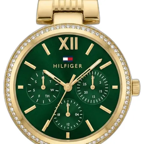 Tommy Hilfiger Sophia multi-function Gold Green Dial - dial close-up