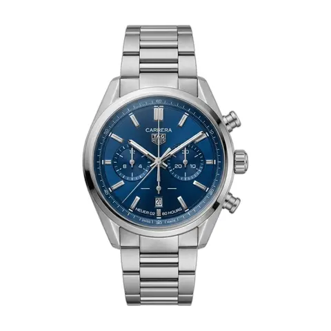 TAG Heuuer Carrera Chronograph silver blue - front view