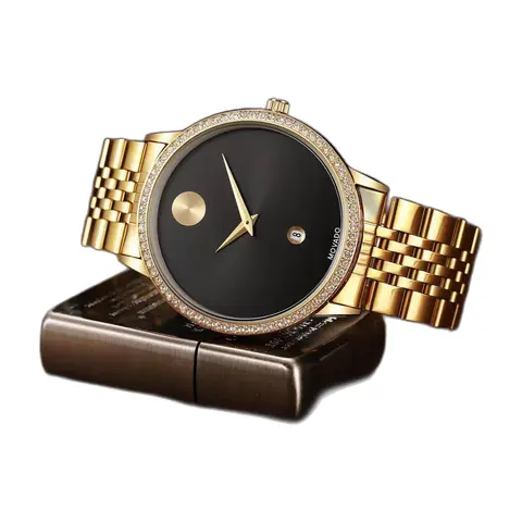 Movado Museum Classic Diamond Gold-Black - front view