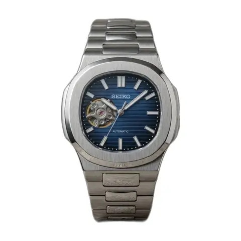 Seiko Mod Nautilus Phantom Open Heart Automatic Silver-Blue - front view