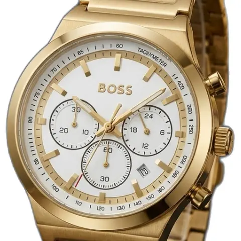 Boss Candor Chronograph Gold-White - dial close-up