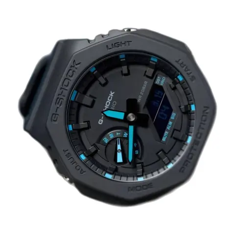 Casio g shock ga2100 black and blue - front view