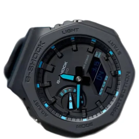 Casio g shock ga2100 black and blue - dial close-up