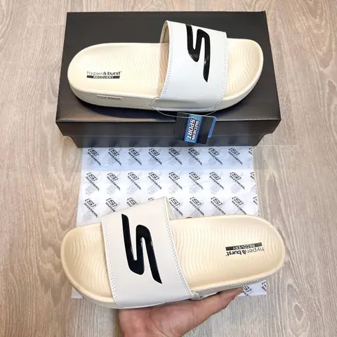 Skechers Hyper Burst Soft Premium Cream Black Flip Flop SE12