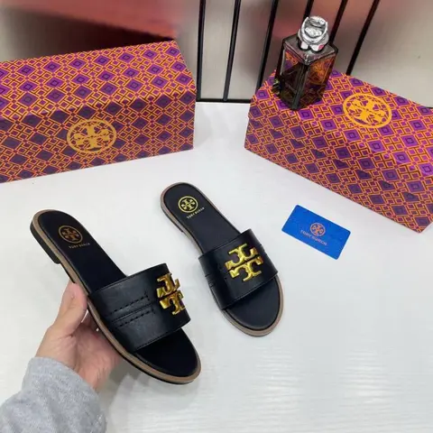 Tori Burch Black Everly Slides For Women With Original Box