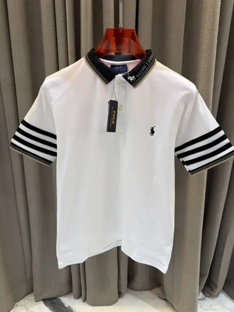 Ralph Lauren Chest Logo Stripe Sleeves Polo T-shirt White