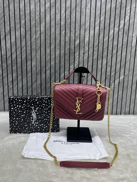 Ysl Collage Wine-Gold Medium Shoulder Bag With Original Box & Dust Cover