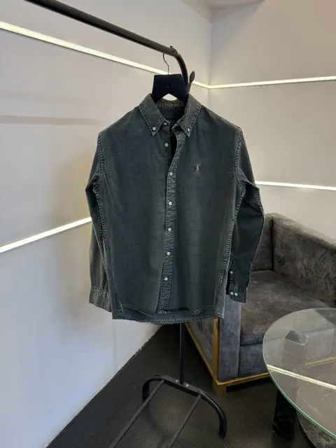 Ralph lauren green denim imported shirt with embroidery logo on chest