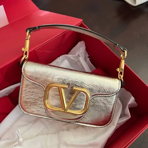 Valentino V Lock Silver Small Shoulder Bag With Original Box
