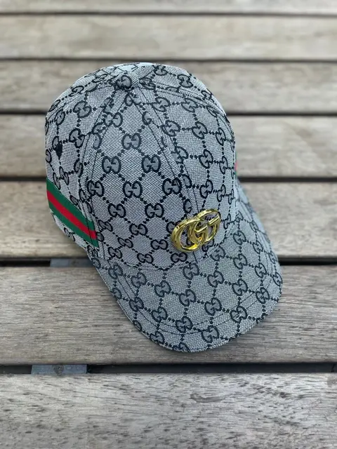 Gucci GG Stripe Gold Logo Grey Premium Unisex Cap (With Box) 876