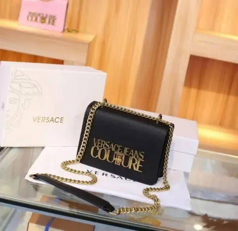 Versace Jeans Couture Saffiano Lock Crossbody Bag With OG Gift Box & Dust Bag (Black - 523)