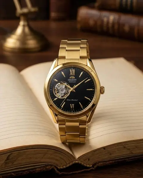 Orient Bambino Open Heart gold black