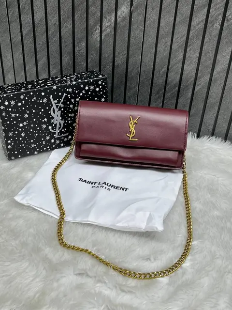 Ysl Sunset Wine Small Shoulder Bag With Original Box & Dust Cover