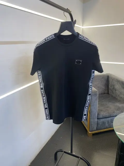 Balmain turkey imported round neck with side embossed print strip black sale