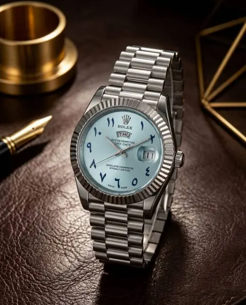 Rolex Oyster Perpetual Day Date Arabic Silver-Sky Blue